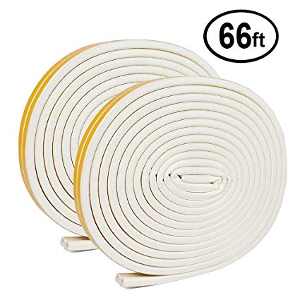 Insulation Door Strip Kit, 66Ft Long Weather Stripping Doors and Windows Soundproofing Anti-Collision Self-Adhesive Weatherstrip Rubber Door Seal Strip(Pack of 2, White)
