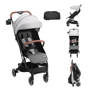 VEVOR Standard Baby Infant Stroller, Toddler Stroller with 95°-150° Adjustable Backrest & & 0/90°Adjustable Footrest & One-Click Folding, Newborn Stroller with Cup Holder and Carry Bag, Light Grey