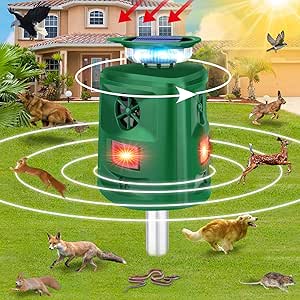 Solar Animal Repeller, 360°Ultrasonic Animal Repeller, Cat Repellent Outdoor, Dog Repellent, Motion Sensor & Flashing Light, Repel Dogs, Deer, Fox, Raccoon, Skunk, Rabbit, Squirrels, Coyote Deterrent