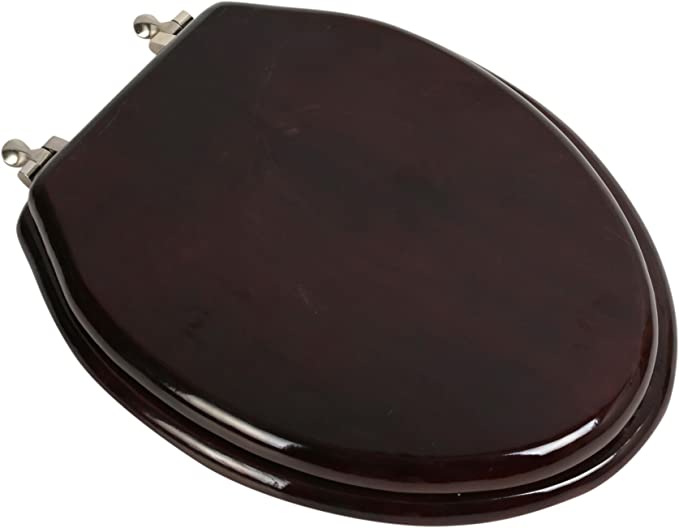 Bath Décor 5F1E2-16BN Premium Wood Toilet Seat, Stained Mahogany/Brushed Nickel