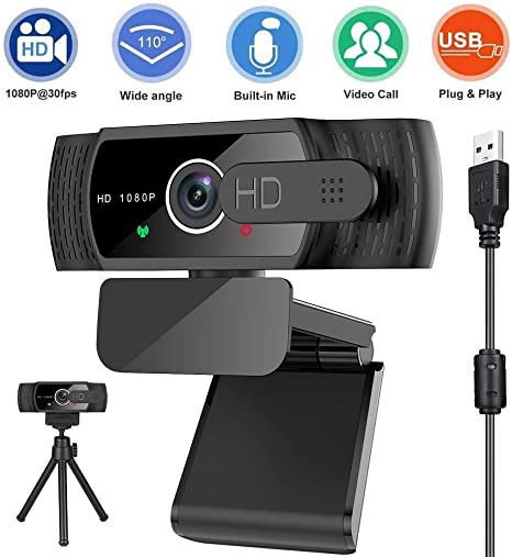 Upgraded 1080P 30fps Webcam with Microphone, Sherry Wide Angle Web Camera with Privacy Cover &Tripod,Plug and Play USB Camera for PC Laptop Streaming, Game Recording, Conferencing