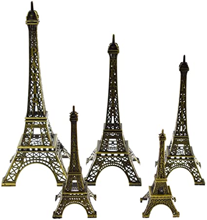 DerBlue 5pcs Eiffel Tower Statue, Metal Paris Eiffel Tower Decor Figurine Replica,Drawing Room Table Decor Stand Holder for Cake Topper,Gifts,Party and Home Decoration