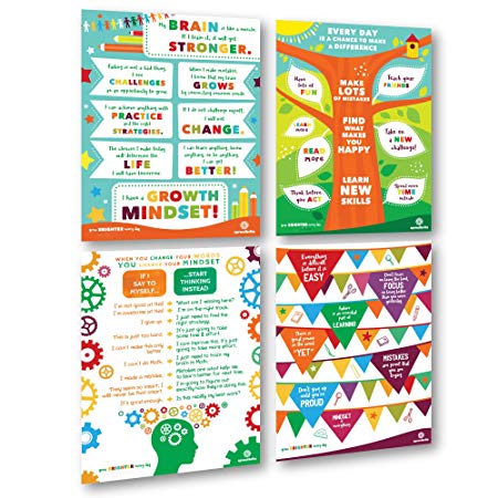 Sproutbrite Classroom Posters for Decorations - Educational, Motivational & Inspirational Growth Mindset for Teacher, Students - 4 Poster Pack - 16"x24" Each