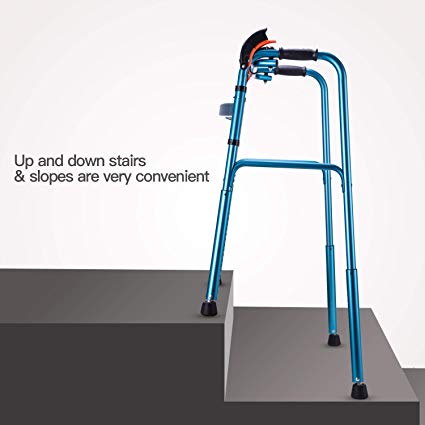 Vecin Elderdly Walker with Height Adjustable & Lightweight Folding, Adult Walker for Stairs & Outdoor (Blue)