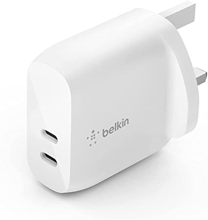 Belkin 40W USB Type C PD Wall Charger (Dual USB-C Ports for 20W Per Port Fast Power Delivery Enabled Charging for iPhone 13, 13 Pro, 13 Pro Max, Mini, iPad Pro, Galaxy, and More)