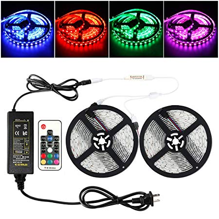 RUICAIKUN 10M LED Light Strips Waterproof Flexible RGB SMD5050 150 LED Strips Kit with Remote and 12V Power Supply,RGB Strip for Party Holiday Home and Outdoor