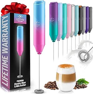 Zulay Kitchen Powerful Milk Frother Wand - Mini Milk Frother Handheld Stainless Steel - Battery Operated Drink Mixer for Coffee, Lattes, Cappuccino, Matcha - FrothMate Milk Frother Gift - Bubblegum