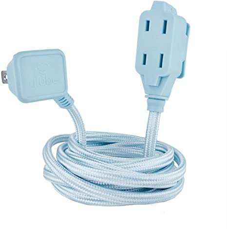 Globe Electric Designer Series 9-ft Fabric Extension Cord, 3 Polarized Outlets, Right Angle Plug, 125 Volts, Metallic Blue 22891