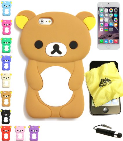 Bukit Cell Bundle: Brown 3D Teddy Bear Soft Silicone Case for 4.7 Inch Iphone 6s / Iphone 6 [ NOT for Iphone 6 plus ], Cleaning Cloth , Screen Protector , Metallic Stylus Touch Pen