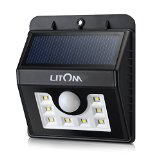 Litom Super Bright 8 LED Solar Powered Wireless Security Motion Sensor Light with Three Intelligent ModesWeatherproofWireless Exterior Security Lighting