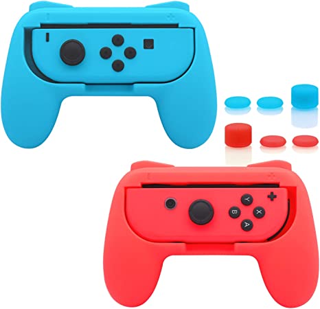 FastSnail Grips compatible with Nintendo Switch Joy Cons, Wear-resistant Handle, 2 Pack (Red and Blue) (Renewed)