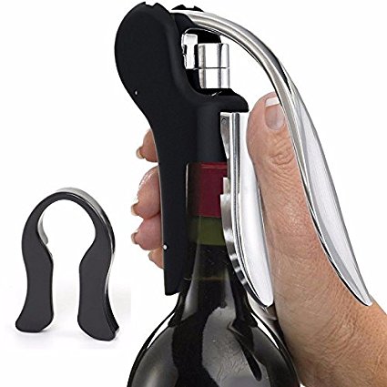 Black Wine Opener Corkscrew with Wine Pourer,Foil Cutter and Extra Worm by Shenkitchen