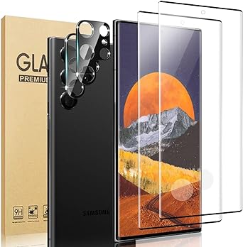 Galaxy S23 Ultra 6.8 inch Screen Protector【2 2 Pack】With Camera Lens Protector,Compatible Fingerprint,3D Glass Full Coverage 9H Hardness Tempered Glass Screen Protector for Samsung Galaxy S23 Ultra 5G