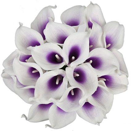 Luyue Calla Lily Bridal Wedding Bouquet Head Lataex Real Touch Flower Bouquets Pack of 20 (Purple white)