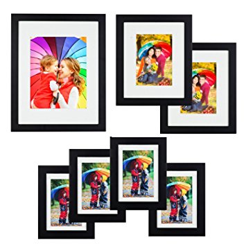 Icona Bay 7 Piece Picture Frame Gallery Set, One 11x14 (displays 8x10 matted), Two 8x10 (displays 5x7 matted) and Four 5x7 (displays 4x6 matted)