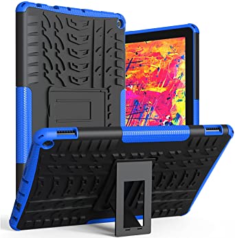 ROISKIN Rugged Shockproof Armor Kickstand Case for Fire HD 10 Tablet 11th Generation 2021 Release and Fire10Plus Tablet , Blue