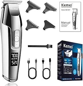 KEMEI Men's LCD Display Baldheaded Hair Clipper Professional Beard Hair Trimmer Tools Cordless Electric Haircut Cutter Machine Rechargeable Edger