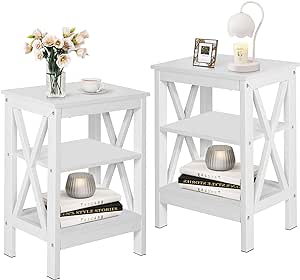 VECELO Modern Nightstands X-Design Side End Table Night Stand with Storage Shelf for Bedroom,Living Room, Set of 2, White