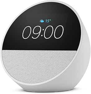 All-new Echo Spot (2024 release), Smart alarm clock with vibrant sound   Alexa, Glacier White