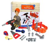 Click n Play 23 piece Kids Pretend Play Real Working Toy Tool Set Includes Powered Drill Hammer Saw Tape Measure Tool Belt and other Construction Accessories - Great Christmas Gift for Boys