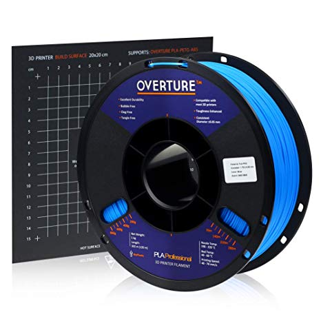 Overture PLA Plus (PLA ) Filament 1.75mm PLA Professional Toughness Enhanced PLA Roll with 3D Build Surface 200 × 200mm, Premium PLA 1kg Spool (2.2lbs), Dimensional Accuracy  /- 0.05 mm (Blue)