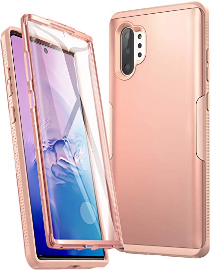 YOUMAKER Case for Galaxy Note 10 Plus, Built-in Screen Protector Work with Fingerprint ID Heavy Duty Full Body Shockproof Cover for Samsung Galaxy Note 10 Plus 6.8 Inch (2019) - Rose Gold/Pink