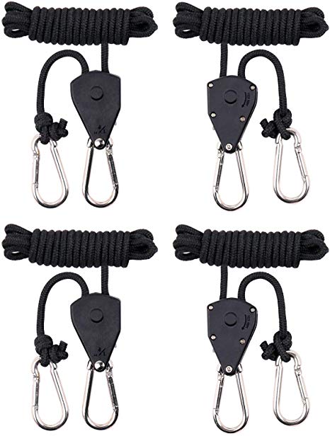 MAXSISUN 2-Pair 1/8” Adjustable Heavy Duty Rope Clip Hanger, Grow Light Ratchet Hanger, 150lbs Weight Capacity