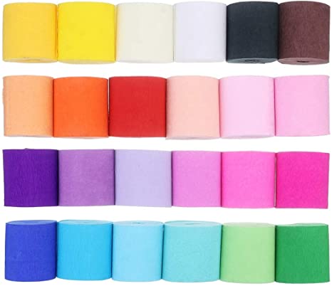 CAVEEN 24 Rolls Crepe Paper Streamers-32.8ft Party Streamer Paper Decorations Crepe Paper roll Full Colorful for Backdrop, Birthday, Weeding,Festival Decoration in 24 Colors (24)