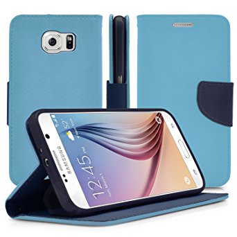 Galaxy S6 Case, MagicMobile Hybrid PU Leather Flip Cover Case [Heavy Duty] for Samsung Galaxy S6 Folio [Wallet] Protective Case with Foldable Back Stand Cover (Sky Blue)