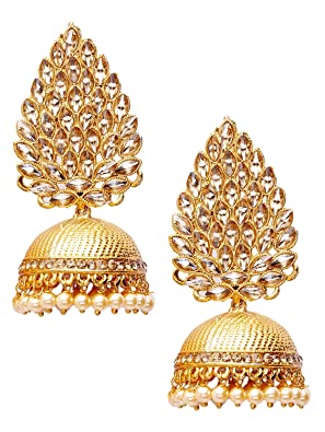 Shining Diva Latest Fancy Gold Plated Stylish Traditional Pearl Jhumki Earrings for Women