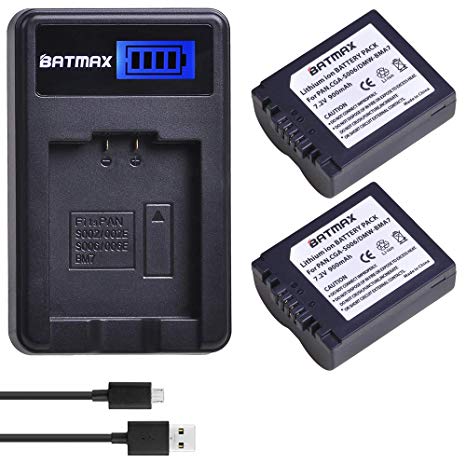 Batmax 2Packs CGR-S006, CGA-S006E, DMW-BMA7 Battereis   LCD USB Battery Charger for Panasonic Lumix DMC-FZ7, DMC-FZ8, DMC-FZ18, DMC-FZ28, DMC-FZ30, DMC-FZ35, DMC-FZ38, DMC-FZ50 Digital Cameras