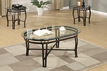 3-Pcs Table Set w/Glass Table Top and Dark Bronze Finished Metal Base by Poundex