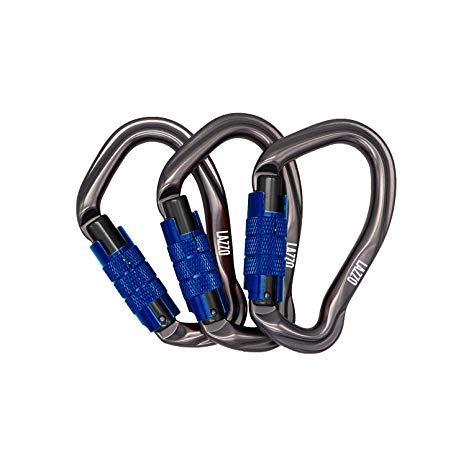 LAZZO 3 Pack Twist Lock Climbing Carabiner Clips, Auto Locking and Heavy Duty, Perfect for Climbing and Rappelling, Carabiner Dog Leash, D Shaped 4.21 Inch, Large Size
