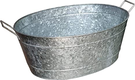 MISC Oval Shape Galvanized Steel Tub with Side Handles and Embossed Design Silver Handle