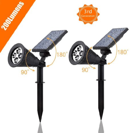 Solar LED Spotlight, APOLLED 2-in-1 Waterproof 4 LED Outdoor Solar Spotlight Adjustable Wall Light Landscape Light Security Lighting for Patio Deck Yard Garden Driveway Pool Area (2 Pack)