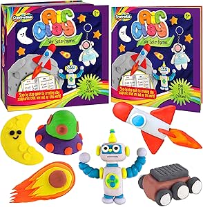 Creative Kids Air Dry Clay Solar System Figurines - Sculpt Over 20 Clay Charms - Make Mini Planet Keychains with 13 Clay Colors - Solar System Craft Book Included