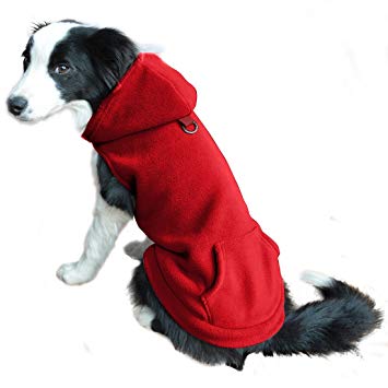 Fleece Dog Hoodies with Pocket, Cold Weather Spring Vest Sweatshirt with O-Ring