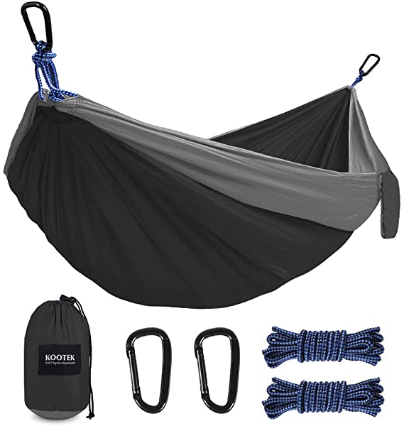 Kootek Camping Hammock Double & Single Portable Tree Hammocks with 2 Hanging Ropes, Lightweight Nylon Parachute Hammocks for Backpacking, Travel, Beach, Backyard, Hiking