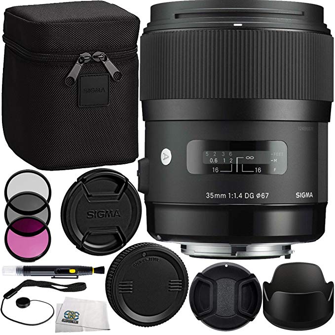 Sigma 35mm f/1.4 DG HSM Art Lens (for Nikon DSLR Camera) Bundle Includes Manufacturer Accessories   3 PC Filter Kit   Lens Cap   Lens Pen   Cap Keeper   Microfiber Cleaning Cloth