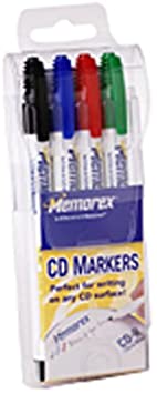 Memorex CD Marking Pens Assorted Colors Red-Green-Blue-Black, 4-Pack (Discontinued by Manufacturer)