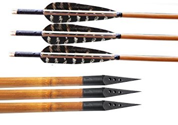 Huntingdoor 12 Pack Bamboo Shaft Archery Hunting Arrows Fletching With Pheasant Feathers With A-30A Broadheads 150 Grain