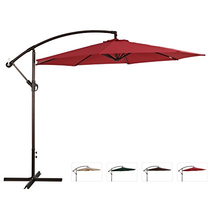 Ulax Furniture 10 Ft Offset Cantilever Hanging Patio Umbrella, Tilt W/Crank Outdoor, PU Coated, Waterproof, Red