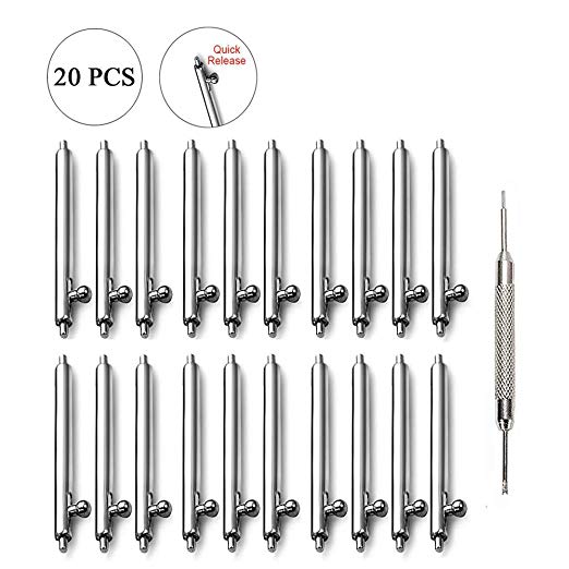 AOKELILY Quick Release Spring Bars Pins-20PCS 12mm 14mm 16mm 18mm 20mm 22mm 24mm Stainless Steel Watch Strap Belts Pins Diameter 1.8mm  Watch Repair Spring Bar Tool