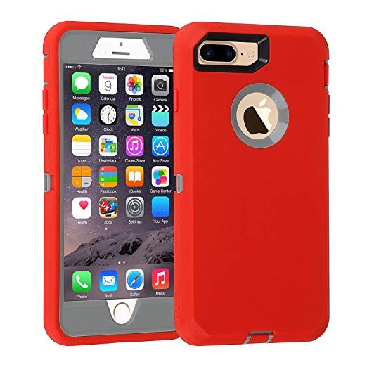 Co-Goldguard Case for iPhone 7 Plus/ 8 Plus Heavy Duty Armor 3 in 1 Built-in Screen Protector Rugged Cover Dust-Proof Shockproof Drop-Proof Shell Compatible with iPhone 7 /8  5.5" Red&Gray