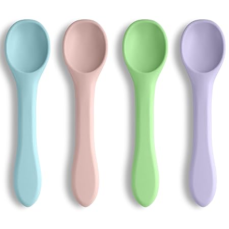 Vicloon Silicone Baby Feeding Spoons, 4 PCS Baby Spoons, First Stage Feeding Spoons for Infants, Silicone Baby Spoons Ultra-Durable & Chewproof, Silicone Feeding Spoons Dishwasher Safe,Baby Utensils