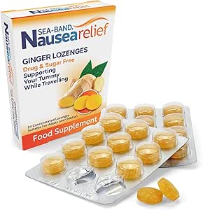 Sea-Band Nausea Relief Sugar Free Ginger Lozenges for Motion and Travel Sickness (24 Lozenges, Pack of 1)