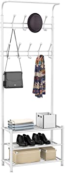 Yaheetech Hallway Freestanding Clothes Tree Metal Clothes Stand with Coat Hooks & Shoes Storage