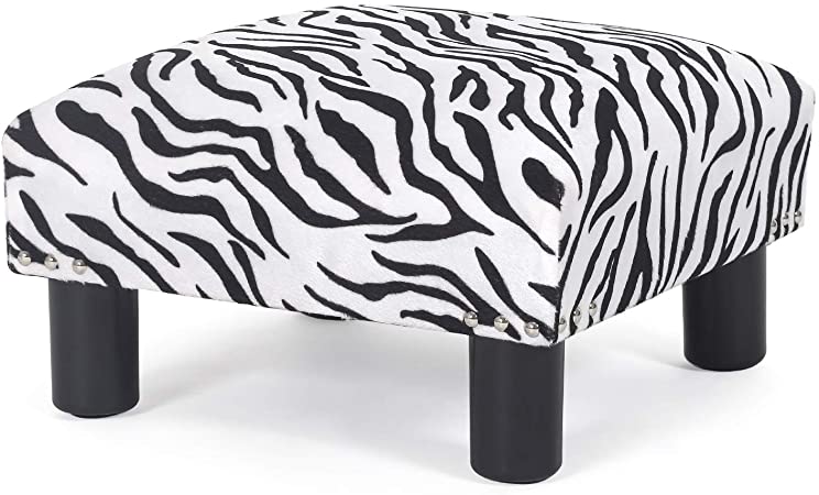 Adeco 15'' Small Ottoman Footstool- Modern Soft Fabric Footrest (Zebra)