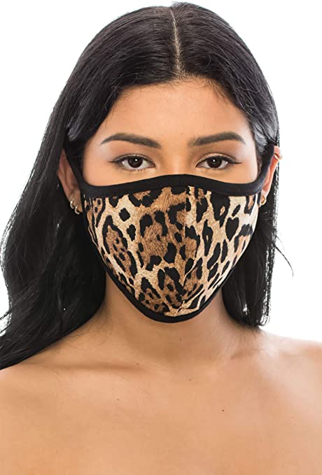 Kurve 3 Packs Cotton Face Masks, Made in USA (One Size, Leopard-Brown)