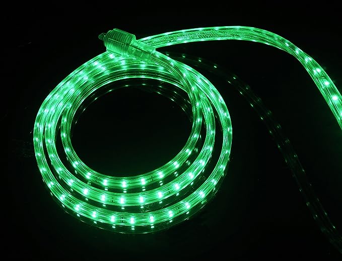 CBConcept UL Listed, 20 Feet, 2100 Lumen, Green, Dimmable, 110-120V AC Flexible Flat LED Strip Rope Light, 360 Units 3528 SMD LEDs, Indoor Outdoor Use, Accessories Included, Ready to use